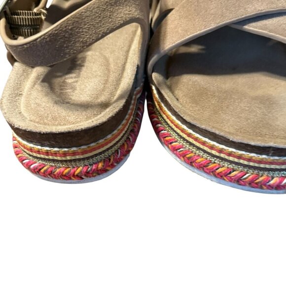 MUKLUKS Suede Strappy Platform Sandals Colorful Sole Womens Size 40 (9.5) Adjus - Picture 10 of 10